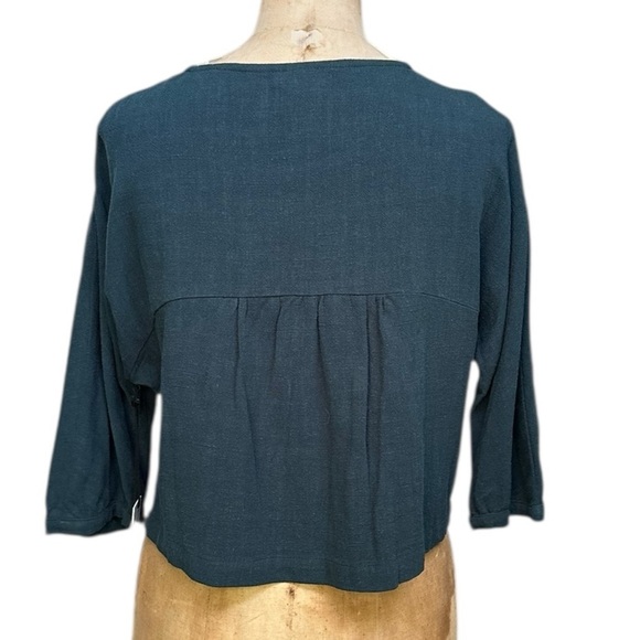 Eve Gravel New NWT Linen Blend Top In Spruce Size XS 3/4 Sleeve Cropped Office - Picture 3 of 7